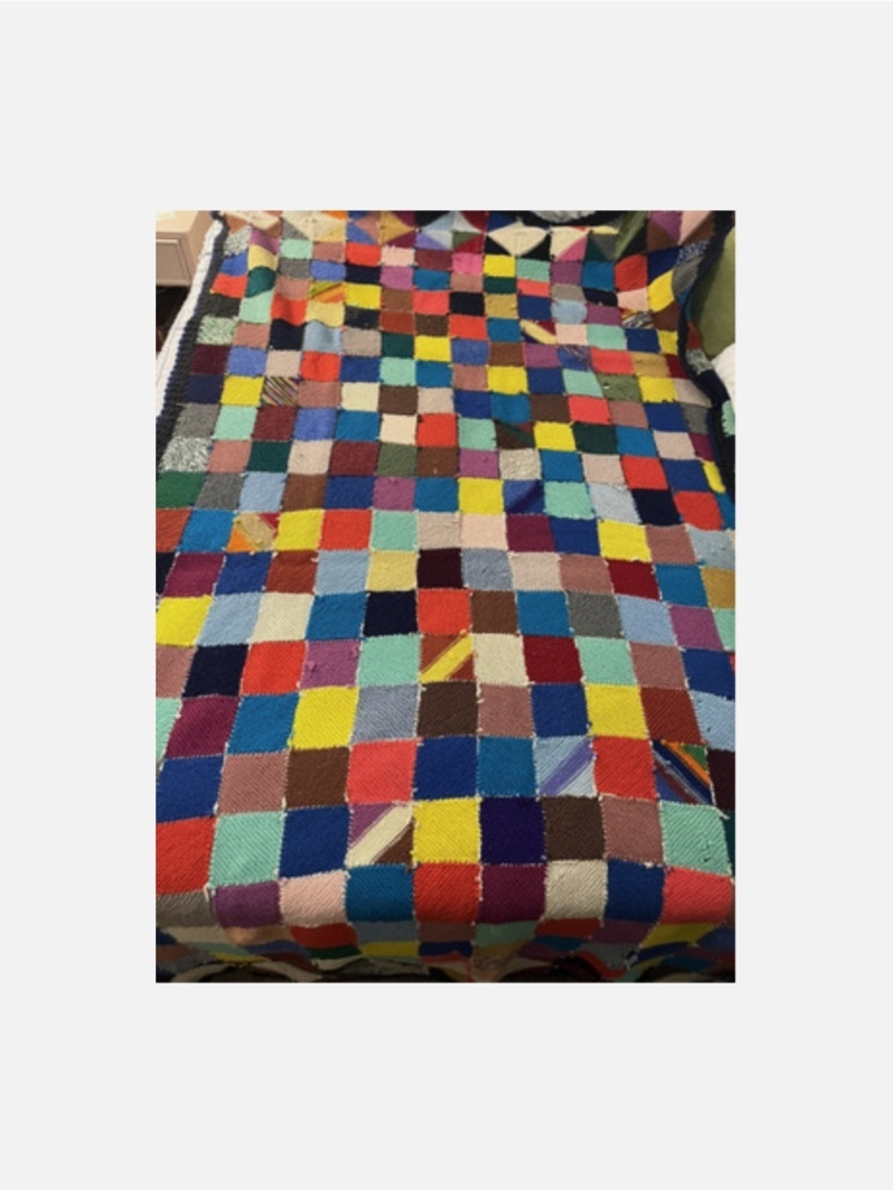 Vtg Large Hand Knit Colorful Crotchet Small Granny Squared Afghan Blanket 80x50 - Picture 5 of 7